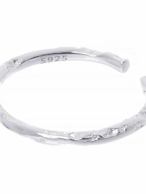 S925 Sterling Silver Hammered Open Band Ring — Adjustable
